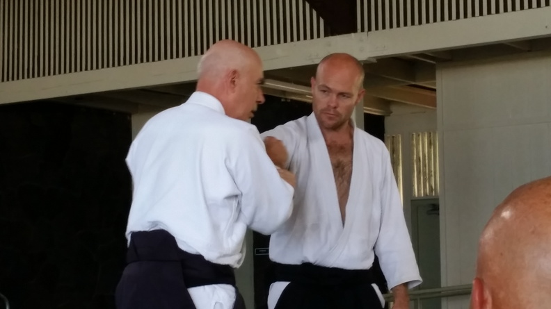 Bill Gleason demonstrating with Evan Goodrow, visiting with Bill from Shobu Aikido in Boston. kona-hawaii-bill-gleason-2014-8.jpg