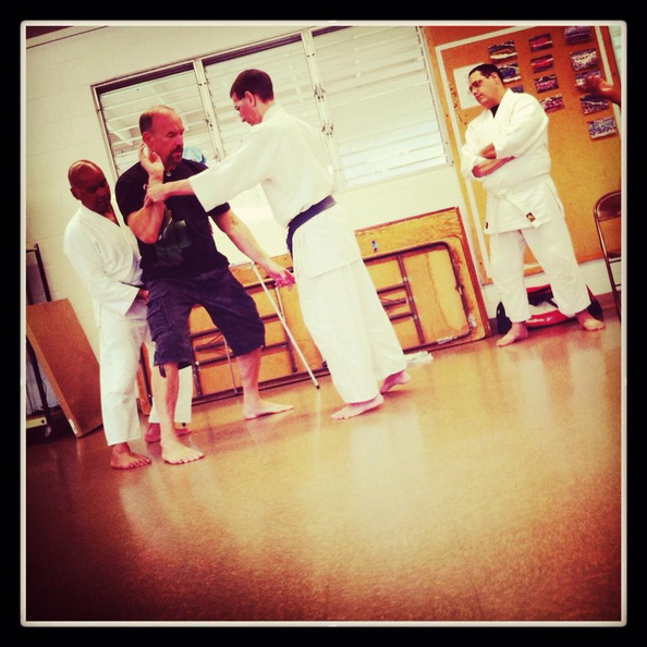 Dan Harden and Chris Li with Heraldo Farrington from Aikido of Hilo on the Big Island of Hawaii.
Photo courtesy of Greg Socito.
From the Internal Power, Aiki and Aikido Principles and Practice joint workshop with Bill Gleason and Dan Harden held in Hawaii in March 2013. heraldo-dan-chris.jpg