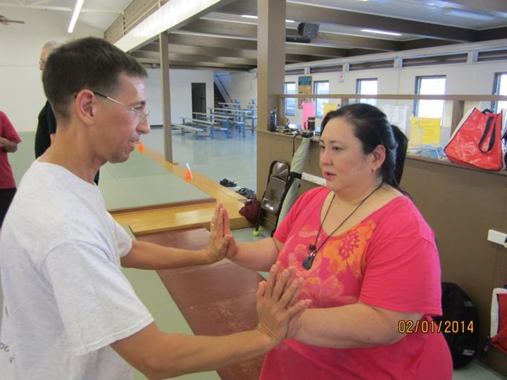 Chris Li and Carrie Yonemori at Basic Principles of Aiki and Internal Power workshop in Hilo, Hawaii - hosted by Hilo Seishikan Aikido, February 2nd 2014. hilo-aiki-internal-february-2014-33.jpg
